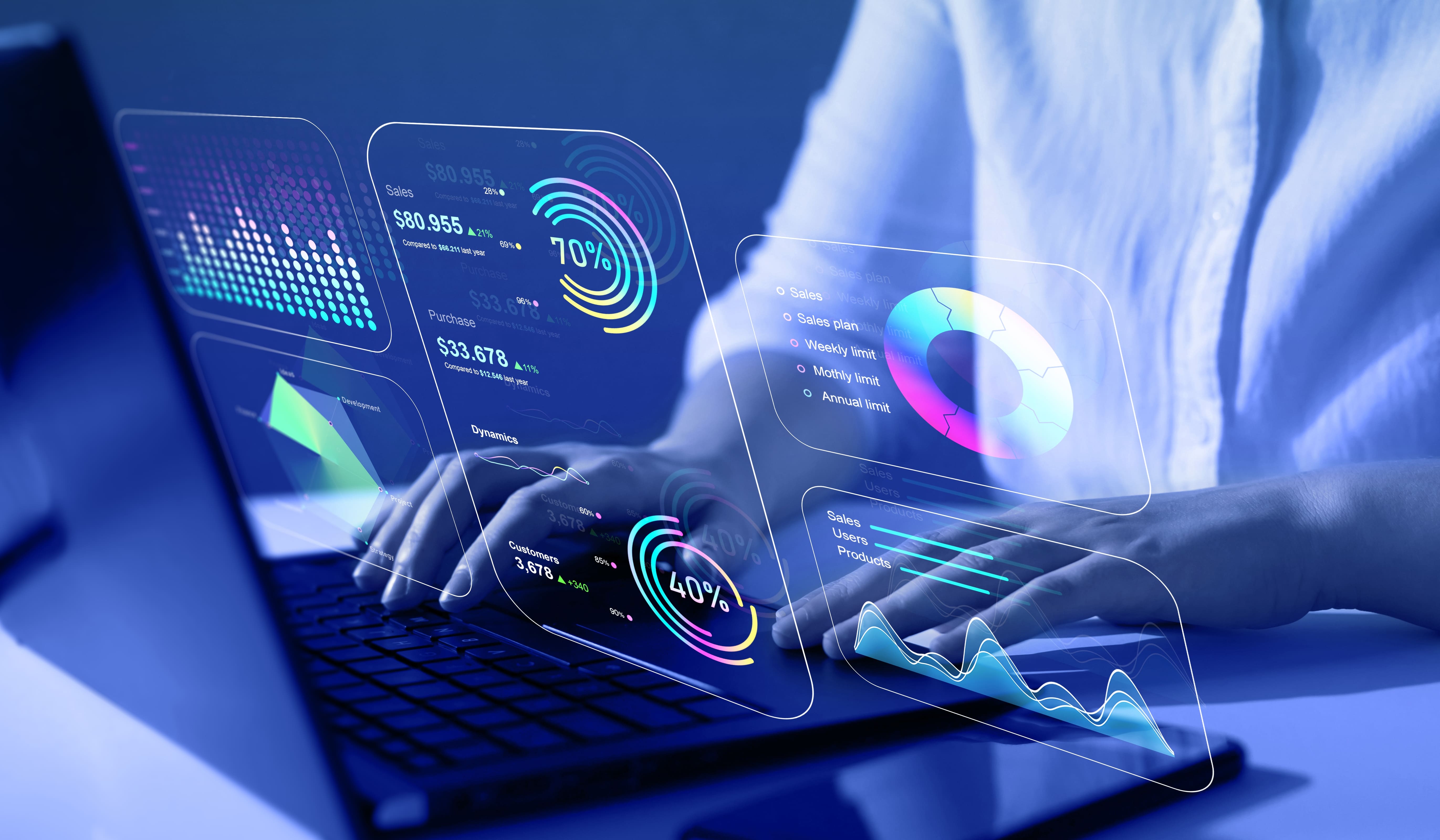 Data Analytics Dashboard glowing on Laptop